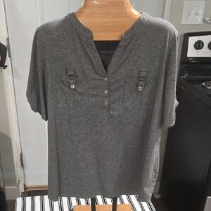 PerSeption Concept Dark Gray Women's Blouse with Button Details